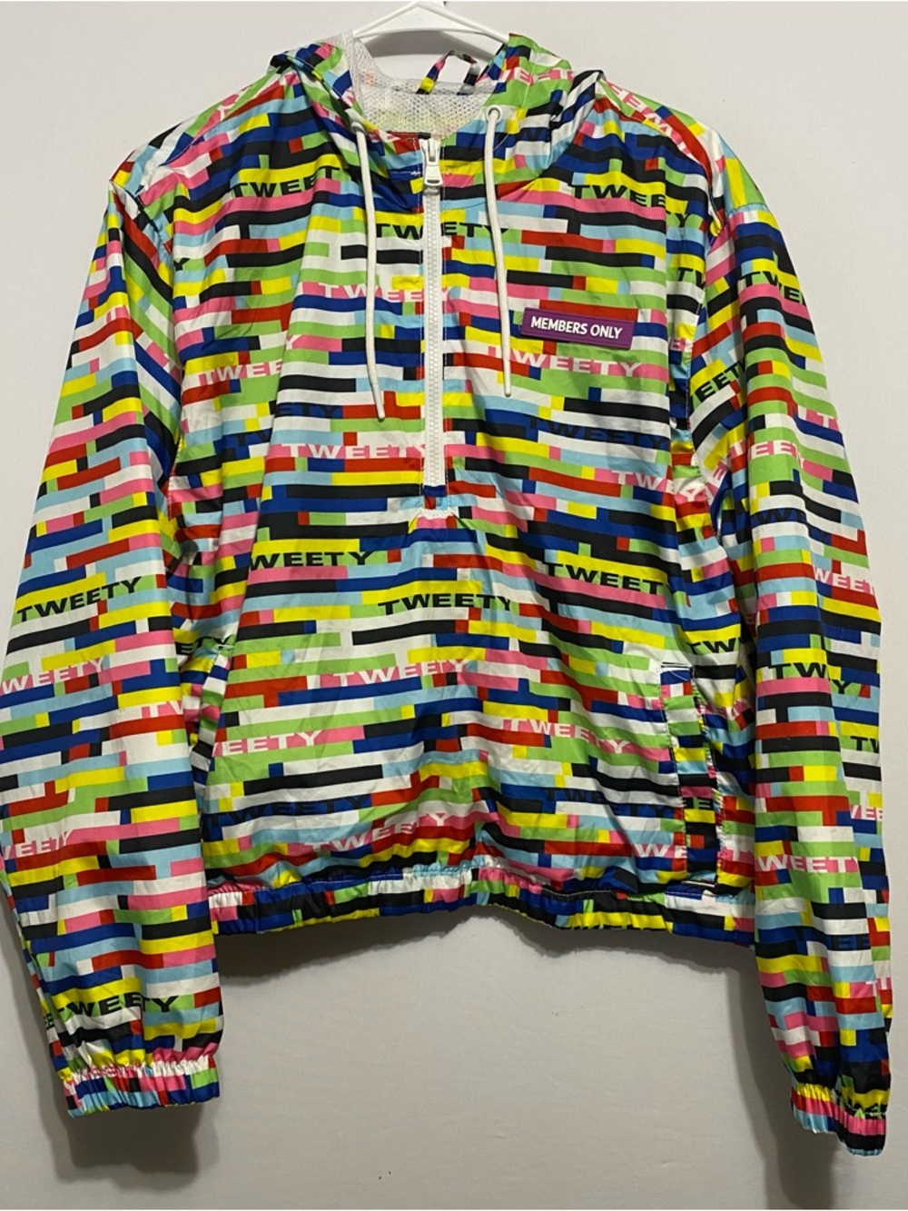 Members Only Looney Tunes Tweety Bird Pullover Windbreaker Jacket Size Large